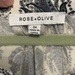 Rose + Olive Pullover Knit Blouse Shirt Cream Blue Paisley All Over 3X Pintuck Photo 3