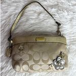 Coach Gold Tan Floral Signature Canvas Wristlet Photo 0
