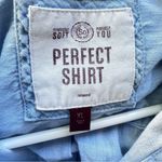 SO  Chambray Blue Button Up Top XL w Embellished Rainbow Lion-King And feathers Photo 4