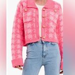 Anthropologie English Factory L Anthro Pink Houndstooth Crop Sweater Blazer Photo 2