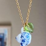 Handmade porcelain tea pot & leaf unique fun fairy antique style necklace🫖🍃🌀 Photo 6