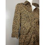 EXPRESS Shirt Dress Womens 8 Brown Leopard Print 3/4 Sleeve Button Knee Length Photo 3