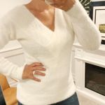 A New Day White Fuzzy Pullover V Neck Sweater Photo 7