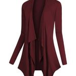 Urban Coco  Wine Red Light Weight Long Sleeve Irregular Hem Cardigan Photo 0
