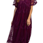 Pinkblush Burgundy Scalloped Edge Lace Overlay Empire Waist Maxi Dress Size S Photo 0