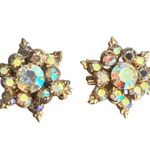 Vintage Aurora Borealis Crystal Starburst Scatter Pins Brooch Gold Tone .75" Photo 0