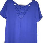 Lily White  Navy Cross Back Short Sleeve Blouse Photo 3