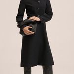 MNG Women's Black Button Down Collared Long Sleeve Long Coat Jacket Size S Photo 5