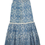 BELL by Alicia Bella Blue White Print Tiered Maxi Skirt XS Photo 0