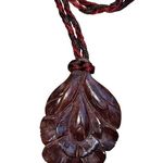 Vintage Made in India By Magda Hand Carved Wooden Floral Rope Necklace Brown Photo 2