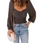 ASTR The Label Floral Ruched Sweatheart
Neck Top Brown Wine Ditsy Medium Photo 1