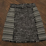 French Connection Tweed Mini Skirt Black White Geometric Fringe Hem Party Cocktail Size Unknown‎ Photo 6