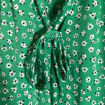 DKNY Puff Sleeve Front Print Tie Neck Mini Swing Dress Women's 4 Green Chiffon Photo 9