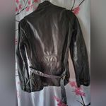 Gap  Women's Black 100% Genuine Leather Belted Zipper Moto Jacket Coat Size XS Photo 1