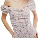 Free People  INTIMATELY Bella‎ Floral Bodysuit Size Medium Ruched Puff Sleeves Photo 0