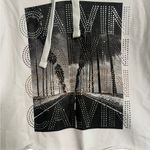 Calvin Klein Womens XS White Gray Rhinestone Graphic Cropped Hoodie NWT Photo 3