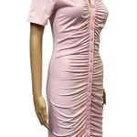 Pink Ruched Bodycon Full Button Front Short Sleeve Mini Dress Womens Small Size M Photo 2