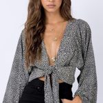 Princess Polly  New Mood Top Tie Front Deep V Size 8 Animal Print‎ Balloon Sleeve Photo 1