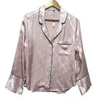 Victoria's Secret  Pink Satin Pajama Top M Button Down Long Sleeve Lounge Feminine Photo 0