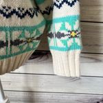 American Eagle Oversized Blue & Cream Mock Neck Fair Isle Sweater Photo 4