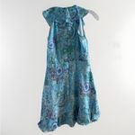 Saloni Tilly Blue Print Floral Silk Shirt Dress Sorrel Teal Bloom Womens Size 4 Photo 6