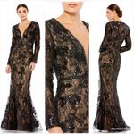 Mac Duggal 79351 Womens Black Embellished Long Sleeve Plunge Neck Trumpet Dress Photo 1