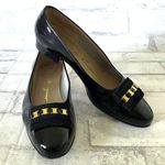 Salvatore Ferragamo Italian Patent Black Bow Accents Pumps Shoes Elegant Sz 6 C Photo 0