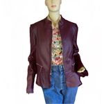 White House | Black Market  BURGUNDY GENUINE LEATHER PEPLUM JACKET (XL) Photo 6