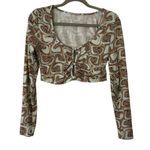 Brown & Teal Hippie 70s Style Crop Top Long Sleeve Shirt Women’s Size Medium! Blue Photo 0