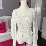 For Love & Lemons Floral White Smocked Top Photo 0
