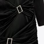 ZARA NEW  JEWEL‎ TRIM SATIN EFFECT DRESS BLACK LONG SLEEVE V NECK BUCKLE Photo 4