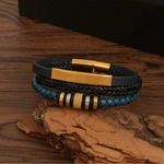Men Stainless Steel Three-Layer Braided Leather Cord Punk Bracelet Photo 5