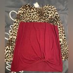Riah Fashion Soft Women Knit Sweater Crewneck Leopard Raglan Burgundy Small Photo 3