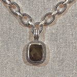Sterling Silver Artisan Cushion Cut Smokey Topaz  Rope Cable Link Necklace Photo 13