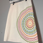 Boden Skirt Knee Length White Embroidered Mandala Sunburst Rainbow Size 6R 6 Green Photo 0
