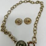 Anne Klein Vintage 80s 90s Gold Chain Lion Cutout Necklace Clip Earrings Set Photo 2