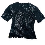 Stenay Vintage Silk Sequin and beaded shirt Floral Leaf Black & Gold sm top Photo 1
