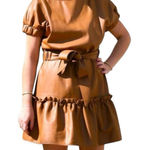 INCLAN STUDIO Millie Faux Leather Mini Dress Medium TAN BROWN Butterscotch NWOT Photo 0