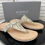 Vionic Wanda Leather T-strap Thing Sandals Beige 7 Bone Snake Embossed Photo 0