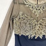 XScape Noah Illusion Long Sleeve Lace Matte Jersey Gown Ruched Size 6 Navy Gold Photo 7