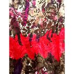AGB XL Sheer Lace Tunic Red Black Snake Tie Neck Blouse Romantic Abstract Print Photo 10