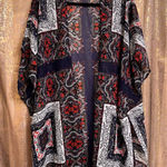 Maurice's  Red Navy Blue White Print Sheer Lightweight Boho Kimono L/XL Photo 0