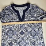 Lands' End  Floral Tunic Top Size XL Blue Soft Stretch Coastal Comfy Resort V-Neck Photo 7