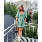 RHODE Green Printed 100% Cotton Hourglass Square Neck Daya Mini Dress Size 6 Photo 1