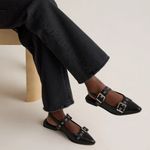 Quince Italian Leather Bold Buckle Slingback Flat Black size 6 NIB Photo 3