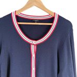 Talbots Textured Tipped Cotton Cardigan in Navy Blue Pearl Buttons Detail, 1X Photo 2