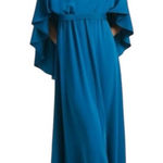 Sachin + Babi Size 4 NWT Moroccan Blue Crepe Embroidered Wren Cape Maxi Gown Photo 0