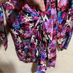 PINKO FLORAL SATIN BUTTON FRONT LONG SLEEVE SHEATH FAUX WRAP MINI DRESS Pink Size 8 Photo 6