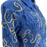 Blutique (M) VINTAGE 90s Pink 100% Silk Embroidered Patch Beach Vacation Jacket Blue Size M Photo 2