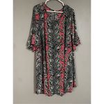 Boutique  Red Pink Snake Print 3/4 Flutter Sleeve Dress With Pockets 2X Photo 1